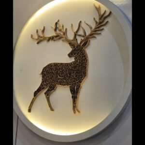 ​The Majestic Deer – Handcrafted Natural Oak Wood Wall Art with Islamic Calligraphy